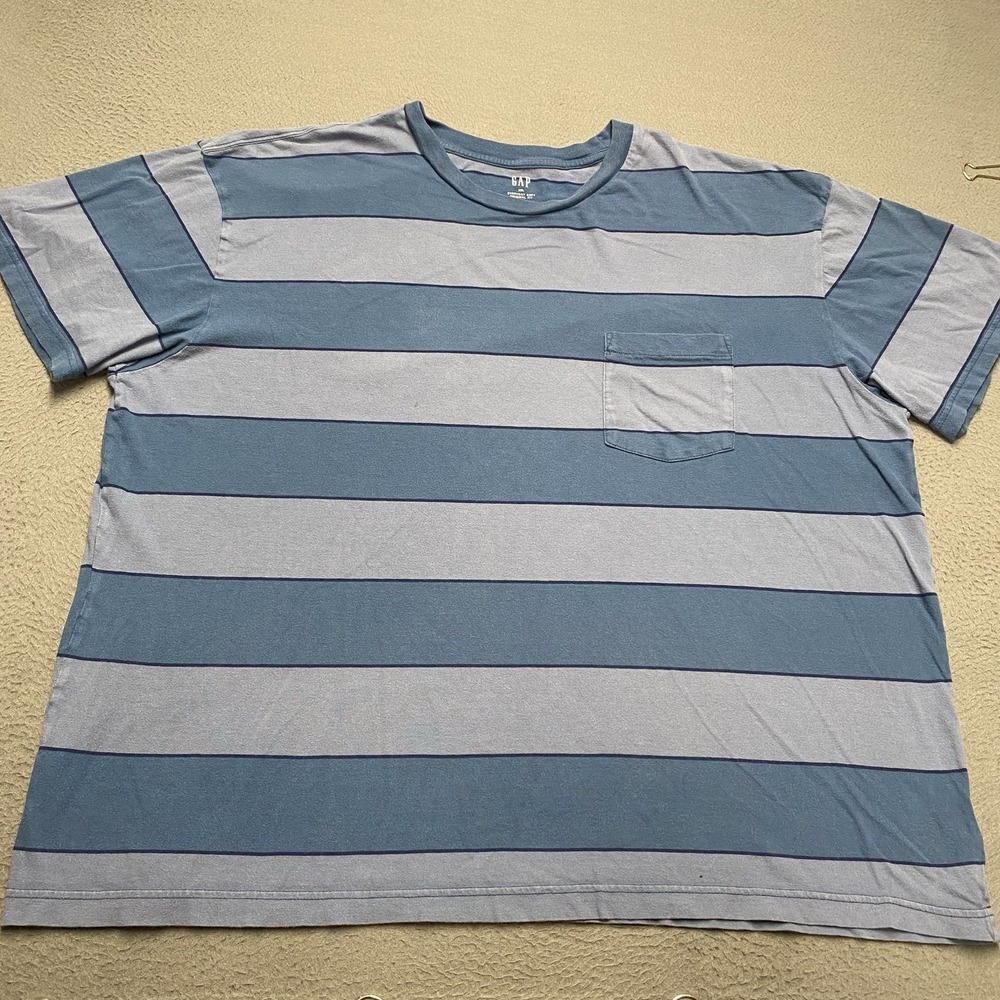 Gap Shirt Mens 2XL Blue Striped Pocket Tee Everyday Soft Tagless Cotton